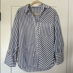 Mango Blue and White Vertical Stripe Shirt